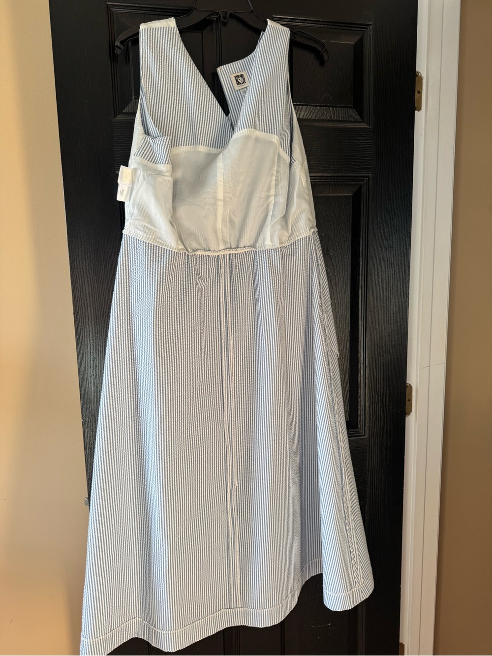Anne Klein Light Blue & White Seersucker A-Line Dress - Picture 5 of 7